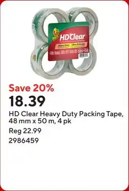 Staples HD Clear Heavy Duty Packing Tape, 48 mm x 50 m, 4 pk offer