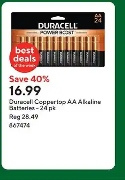 Staples Duracell Coppertop AA Alkaline Batteries - 24 pk offer