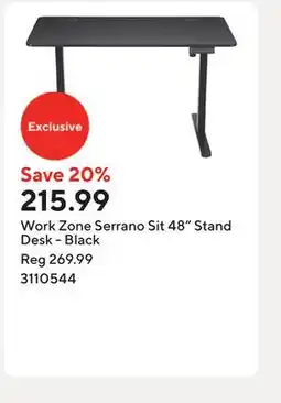 Staples Work Zone Serrano Sit 48 Stand Desk - Black offer