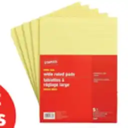 Staples Staples Letter-Sized Wide-Ruled Paper Pads - Yellow - 8-3/8 x 10-7/8 - 80 Sheets - 5 pk offer