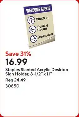Staples Staples Slanted Acrylic Desktop Sign Holder, 8-1/2 x 11 offer