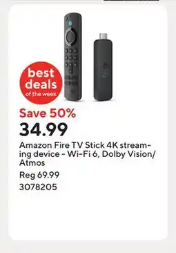 Staples Amazon Fire TV Stick 4K streaming device - Wi-Fi 6, Dolby Vision/Atmos offer