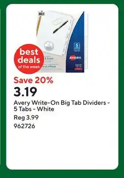 Staples Avery Write-On Big Tab Dividers - 5 Tabs - White offer