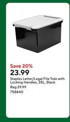 Staples Staples Letter/Legal File Tote with Locking Handles, 35L, Black offer