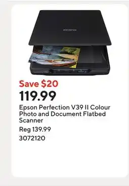 Staples Epson Perfection V39 II Colour Photo and Document Flatbed Scanner offer