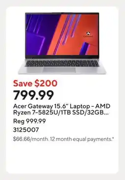 Staples Acer Gateway 15.6 Laptop - AMD Ryzen 7-5825U/1TB SSD/32GB RAM/Window 11 offer