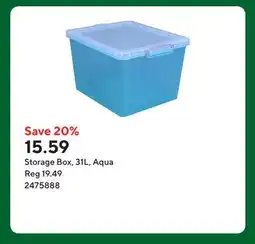 Staples Storage Box, 31L, Aqua offer