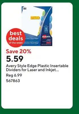 Staples Avery Style Edge Plastic Insertable Dividers for Laser and Inkjet Printers - 5 Tabs - Multi-colour offer