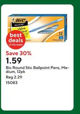 Staples Bic Round Stic Ballpoint Pens, Medium, 12pk offer