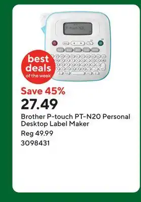 Staples Brother P-touch PT-N20 Personal Desktop Label Maker offer