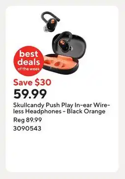 Staples Skullcandy Push Play In-ear Wireless Headphones - Black Orange offer