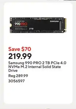 Staples Samsung 990 PRO 2 TB PCIe 4.0 NVMe M.2 Internal Solid State Drive offer