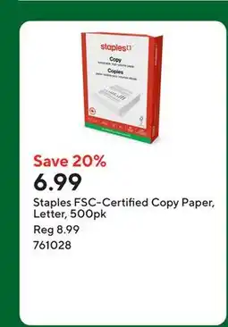 Staples Staples FSC-Certified Copy Paper, Letter, 500pk offer