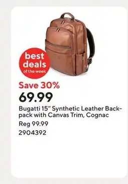 Staples Bugatti 15 Synthetic Leather Backpack with Canvas Trim, Cognac offer