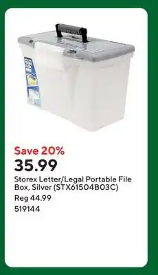 Staples Storex Letter/Legal Portable File Box, Silver (STX61504B03C) offer