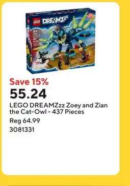 Staples LEGO DREAMZzz Zoey and Zian the Cat-Owl - 437 Pieces offer