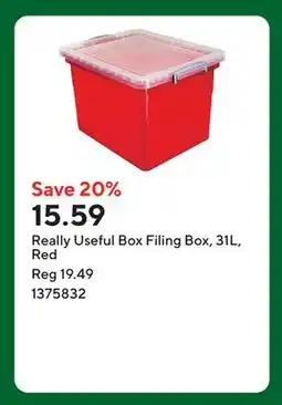Staples Really Useful Box Filing Box, 31L, Red offer