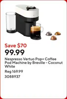 Staples Nespresso Vertuo Pop+ Coffee Pod Machine by Breville - Coconut White offer