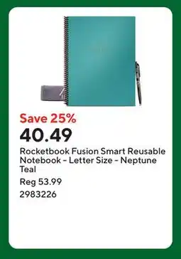 Staples Rocketbook Fusion Smart Reusable Notebook - Letter Size - Neptune Teal offer