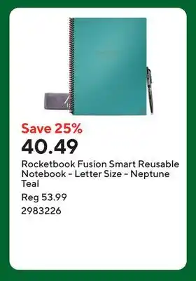 Staples Rocketbook Fusion Smart Reusable Notebook - Letter Size - Neptune Teal offer