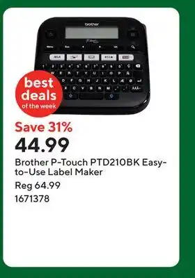 Staples Brother P-Touch PTD210BK Easy-to-Use Label Maker offer