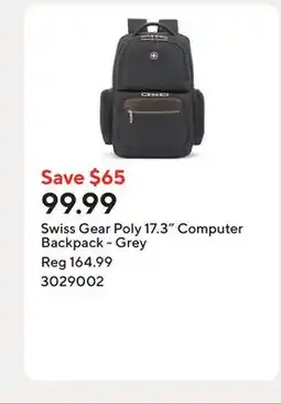 Staples Swiss Gear Poly 17.3 Computer Backpack - Grey offer