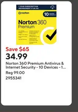 Staples Norton 360 Premium Antivirus & Internet Security - 10 Devices - 1 Year Subscription offer