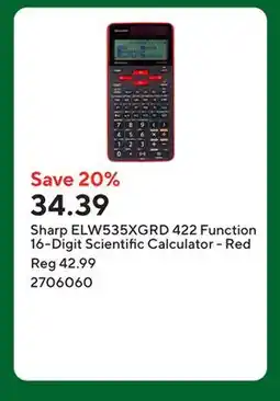 Staples Sharp ELW535XGRD 422 Function 16-Digit Scientific Calculator - Red offer