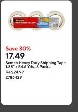 Staples Scotch Heavy Duty Shipping Tape, 1.88 x 54.6 Yds., 3 Pack (3850-3-ESF) offer