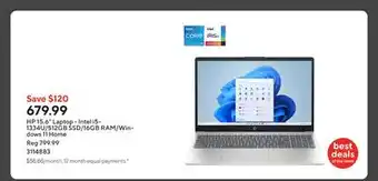 Staples HP 15.6 Laptop - Intel i5-1334U/512GB SSD/16GB RAM/Windows 11 Home offer