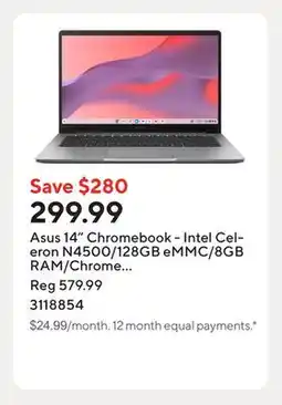 Staples Asus 14 Chromebook - Intel Celeron N4500/128GB eMMC/8GB RAM/Chrome OS with 3 months of Google AI Pro offer