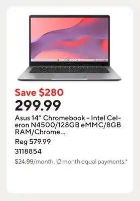 Staples Asus 14 Chromebook - Intel Celeron N4500/128GB eMMC/8GB RAM/Chrome OS with 3 months of Google AI Pro offer