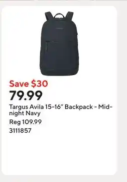 Staples Targus Avila 15-16 Backpack - Midnight Navy offer