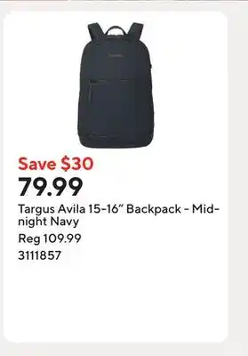 Staples Targus Avila 15-16 Backpack - Midnight Navy offer