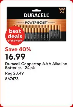 Staples Duracell Coppertop AAA Alkaline Batteries - 24 pk offer