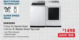 Visions Electronics Samsung 7.4 Cu. Ft. Electric Dryer + 5.2 cu. ft. Washer Smart Top Load offer