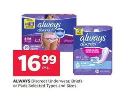 Rexall ALWAYS Discreet Underwear, Briefs or Pads offer