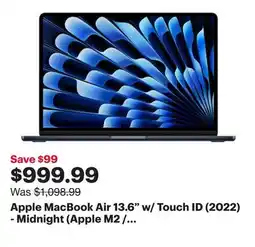 Best Buy Apple MacBook Air 13.6 w/ Touch ID (2022) - Midnight (Apple M2 / 16GB RAM / 256GB SSD) - English offer