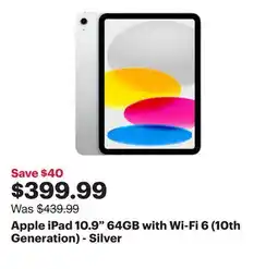Best Buy Apple iPad 10.9 64GB with Wi-Fi 6 (10th Generation) - Silver offer