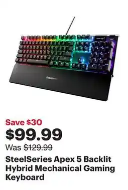 Best Buy SteelSeries Apex 5 Backlit Hybrid Mechanical Gaming Keyboard offer