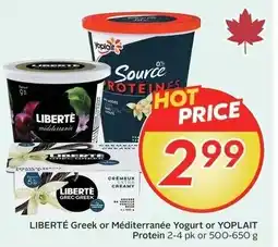 Sobeys Liberté greek or méditerranée yogurt or yoplait offer