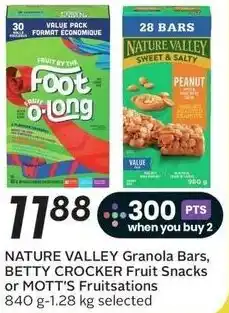 Sobeys Nature valley granola bars and betty crocker fruit snacks or mott's fruitsations offer