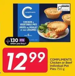 Sobeys Compliments chicken or beef individual pot pies offer