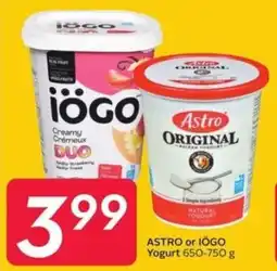 Sobeys Astro or iogo yogurt offer