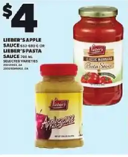 Loblaws Lieber's apple sauce or lieber's pasta sauce offer
