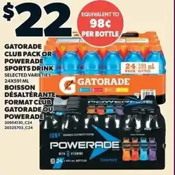 Loblaws Gatorade club pack or powerade sports drink offer