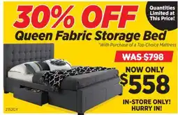 Surplus Furniture 30% Off Queen Fabric Storage Bed offer