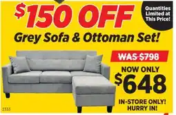 Surplus Furniture $150 Off Grey Sofa & Ottoman offer