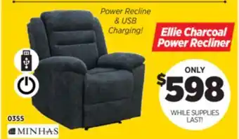 Surplus Furniture Ellie Charcoal Power Recliner offer