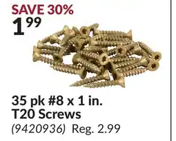 Princess Auto 35 pk #8 x 1 in. T20 Screws offer
